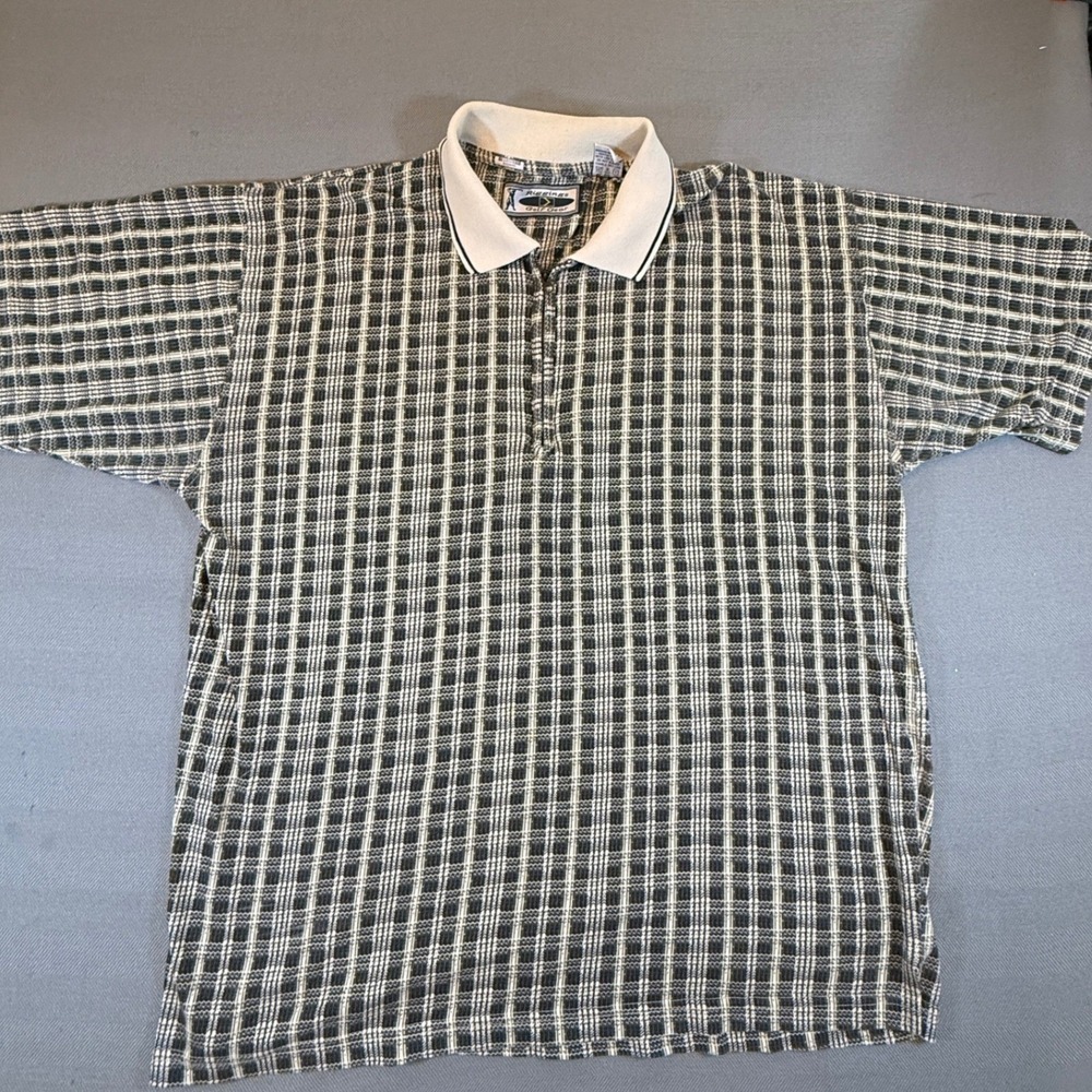 Riggins Golf Gear Mens Large Green Grid Quarter Zip Cotton Polo Shirt SS 2321